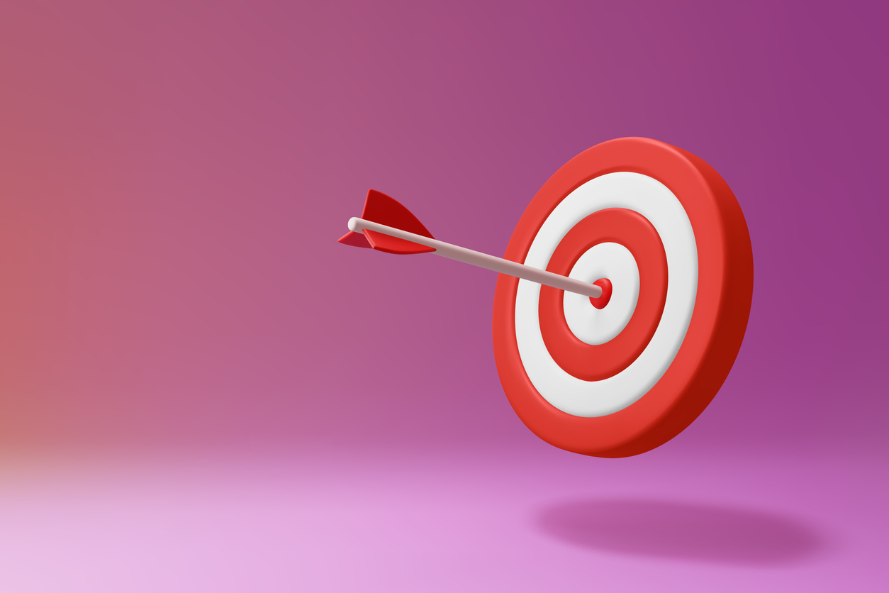 3d Red target with arrow in center. Vector
